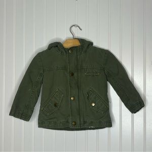 Cat & Jack Sherpa Lined Military Green Coat With Hood Size 18 Months